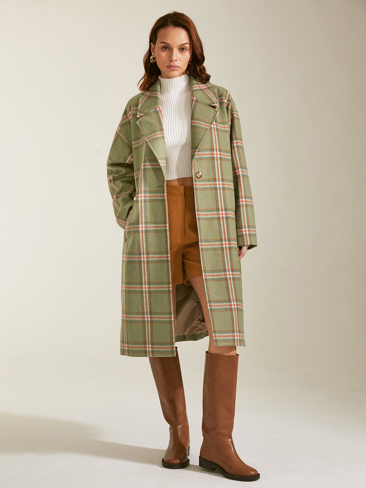 Single Breasted Plaid Overcoat