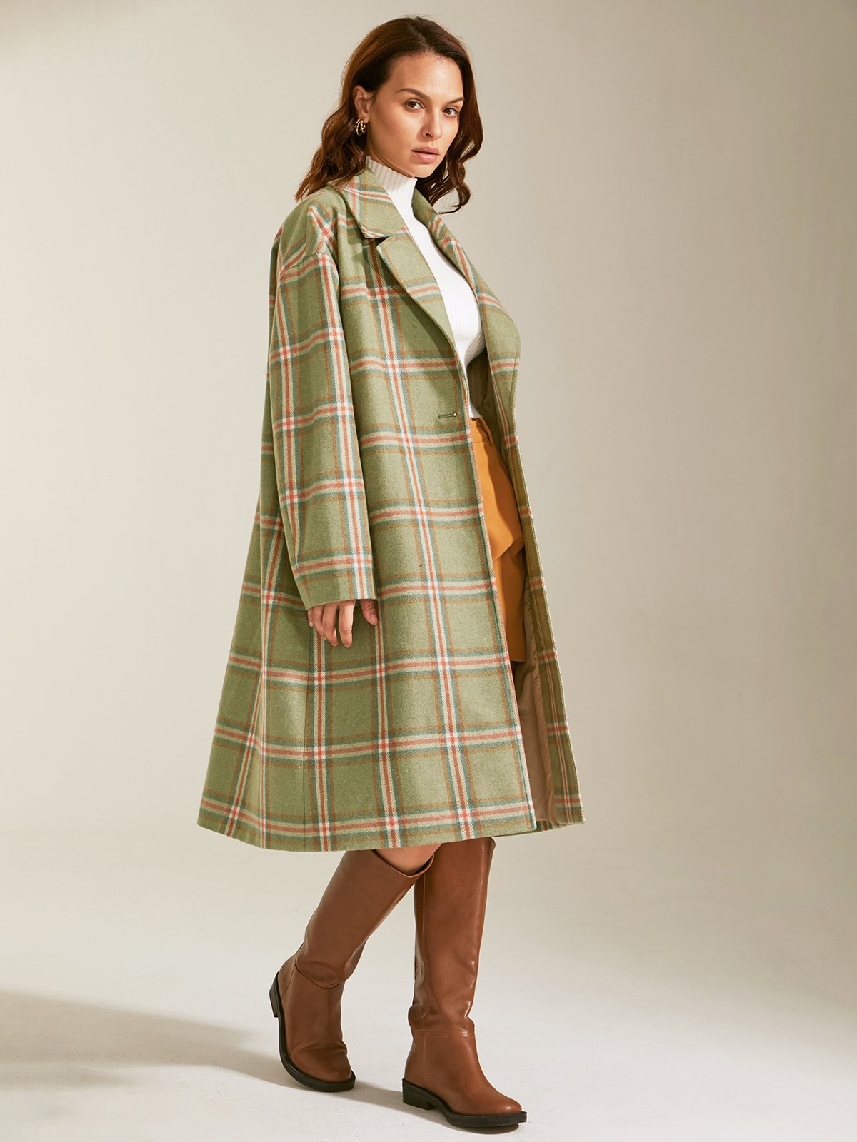 Single Breasted Plaid Overcoat