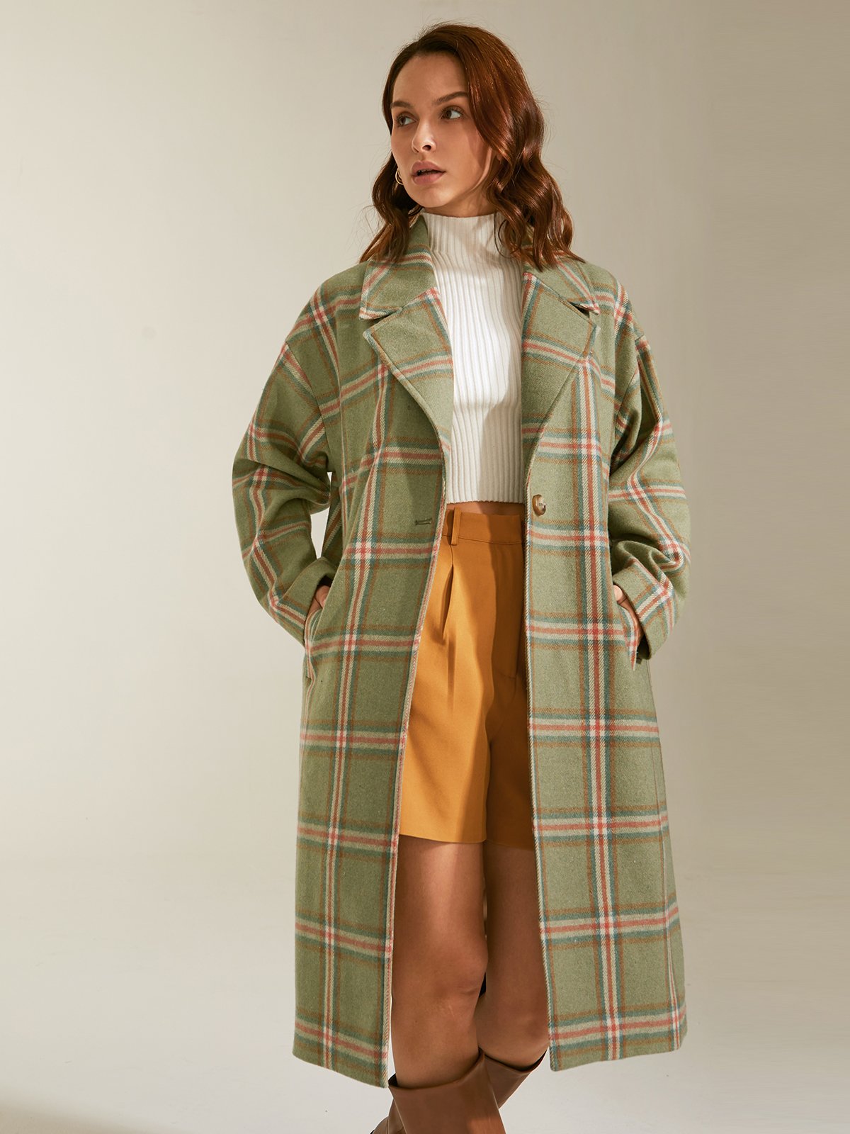 Single Breasted Plaid Overcoat