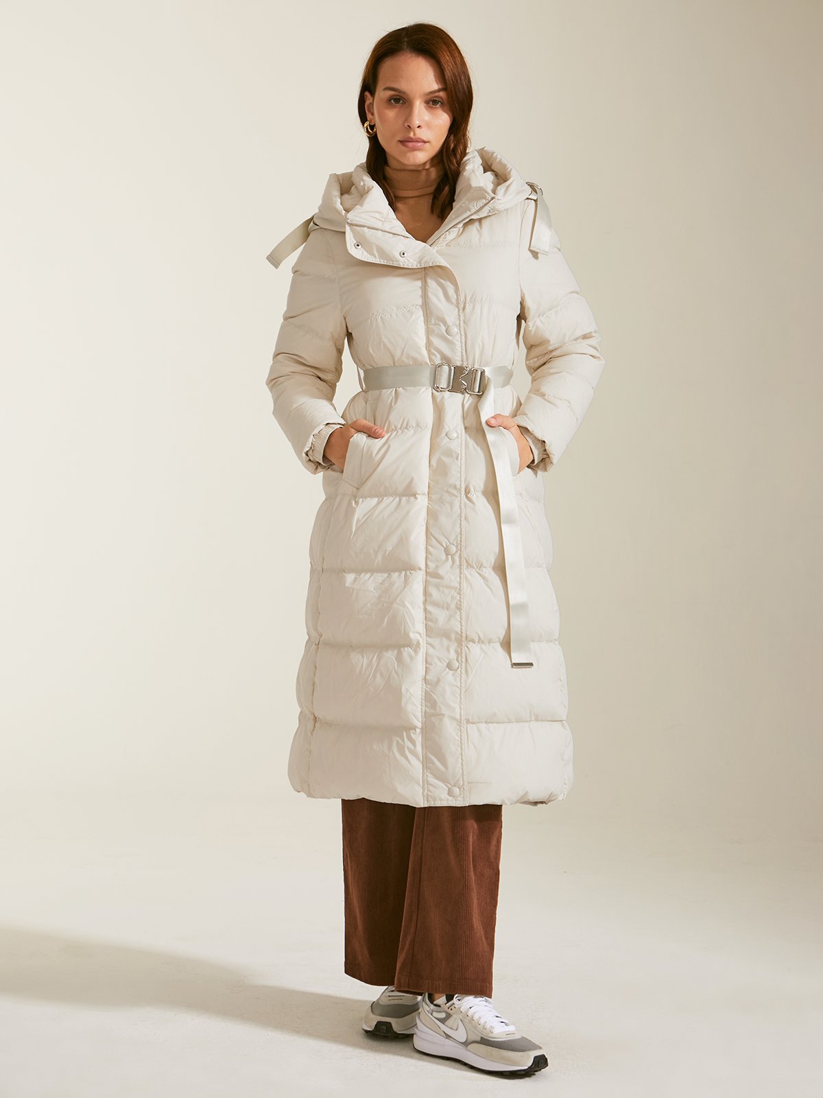 Belted Long Down Puffer Coat Cost last