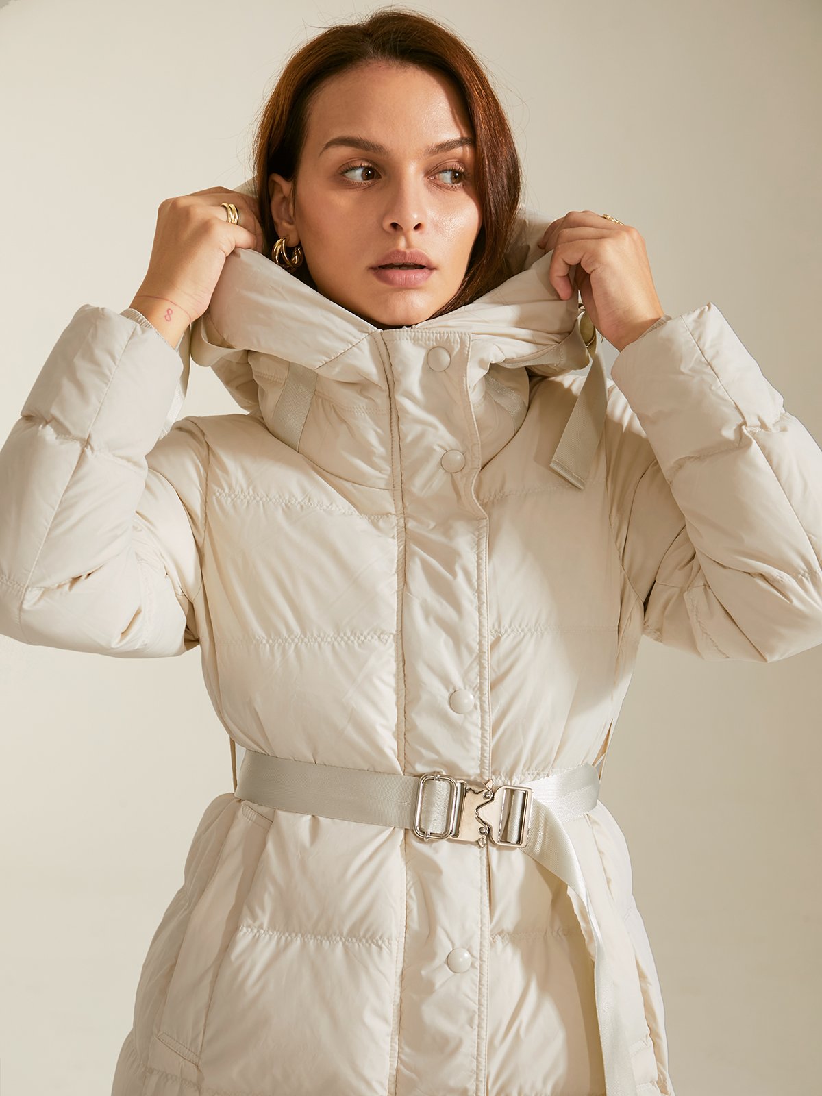 Belted Long Down Puffer Coat Cost last