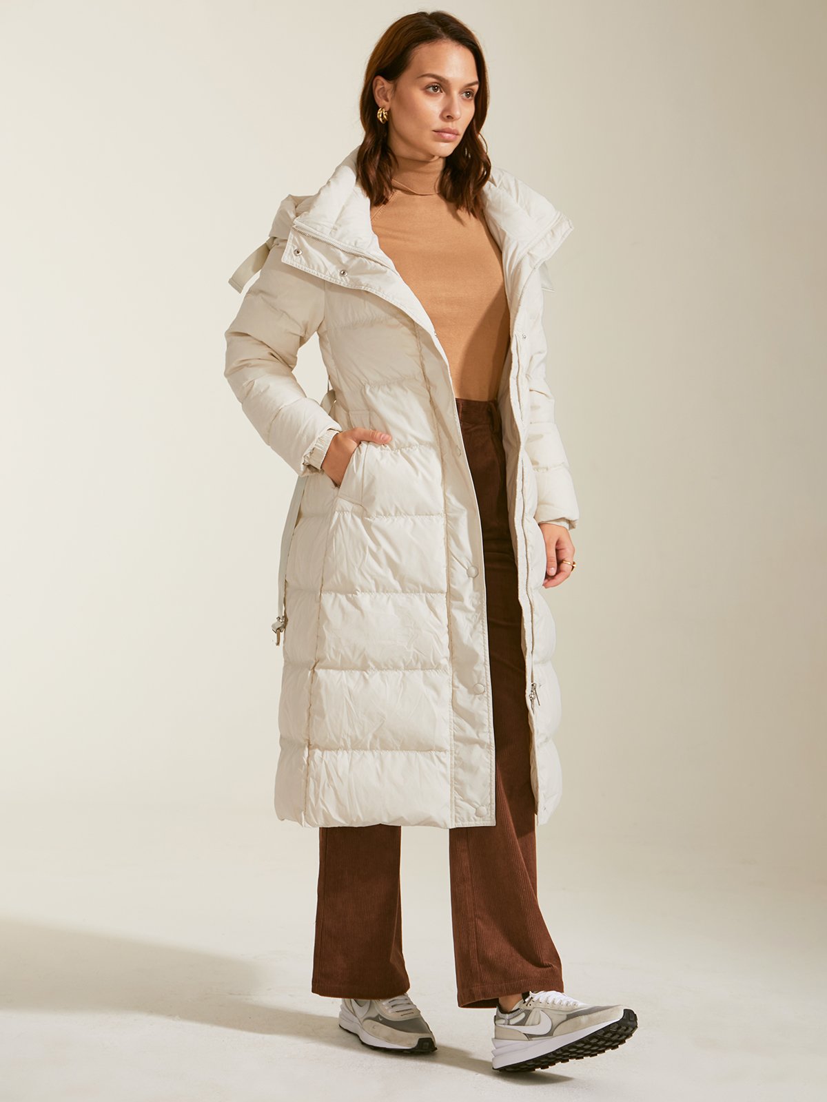 Belted Long Down Puffer Coat Cost last