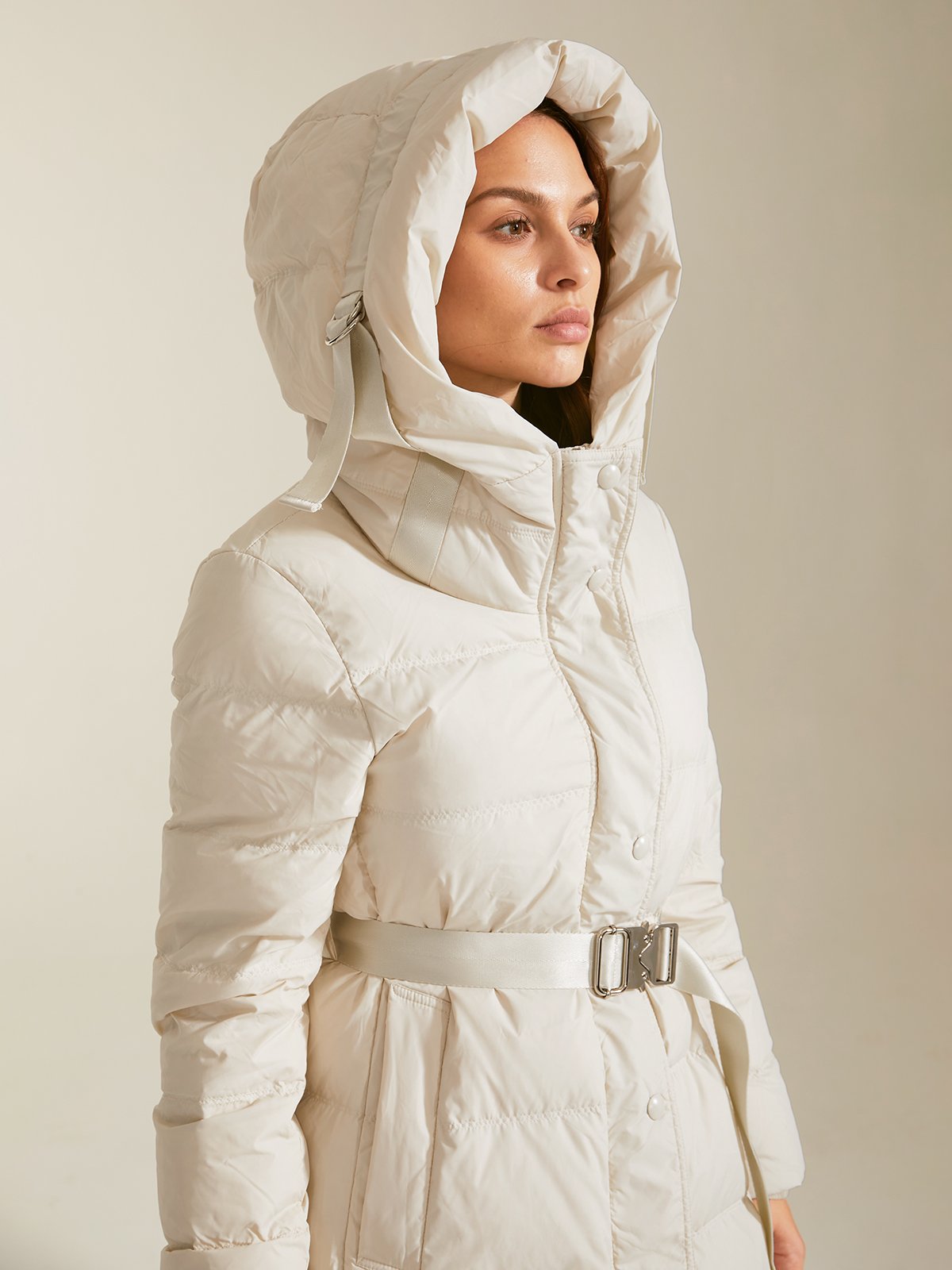 Belted Long Down Puffer Coat Cost last