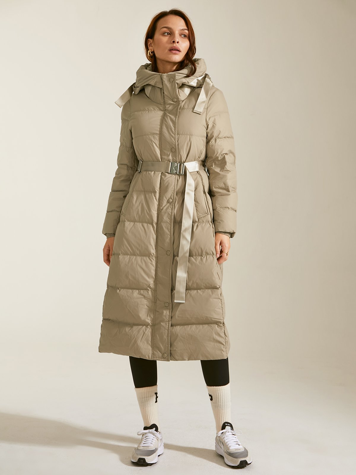 Belted Long Down Puffer Coat Cost last