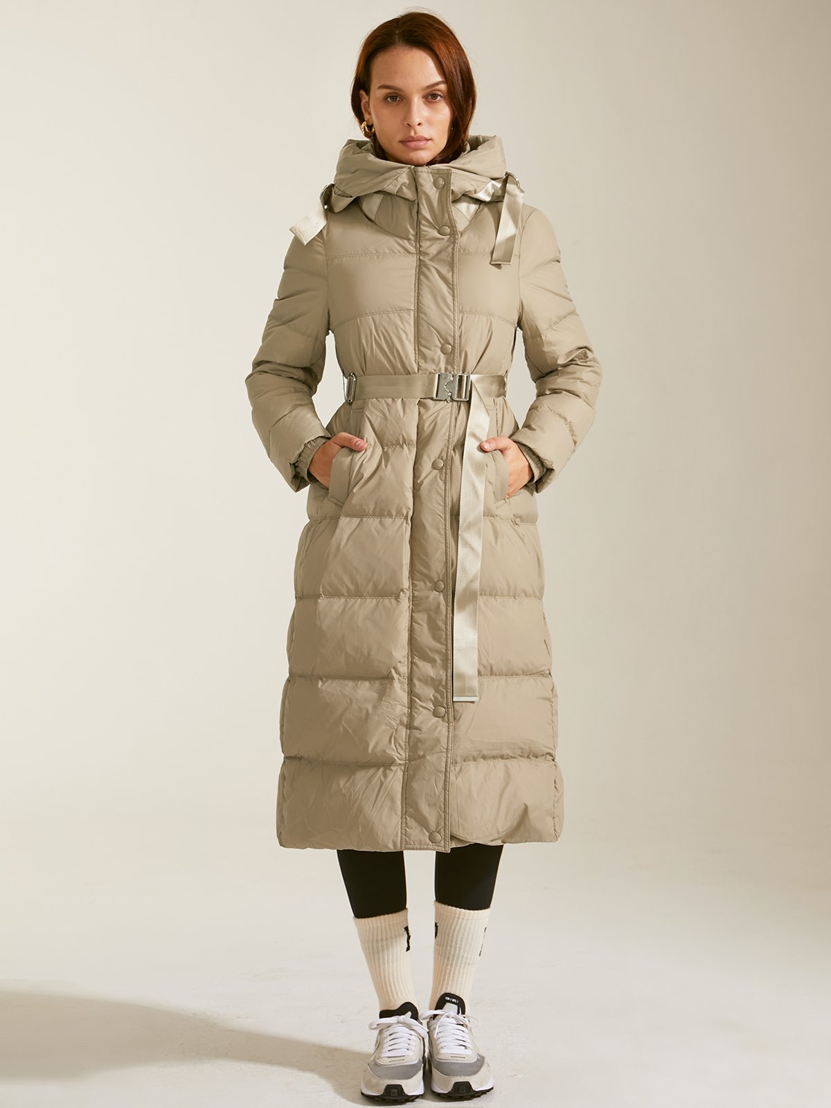 Belted Long Down Puffer Coat Cost last