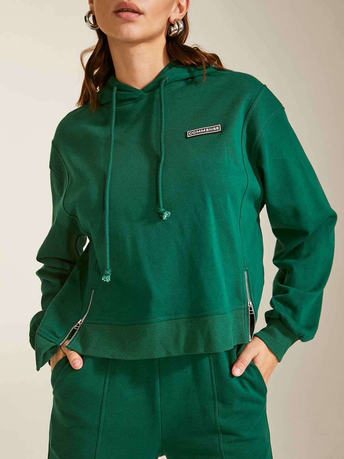 Cropped Hoodie with Side Zippers