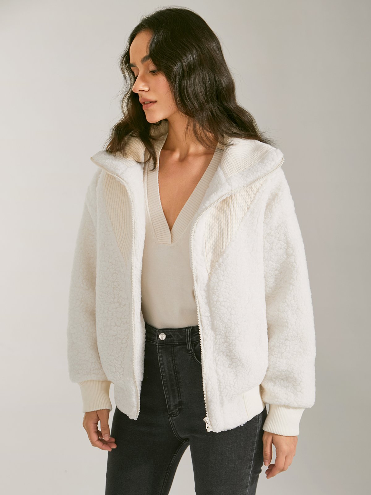 Knit Sherpa Zip Up Jacket