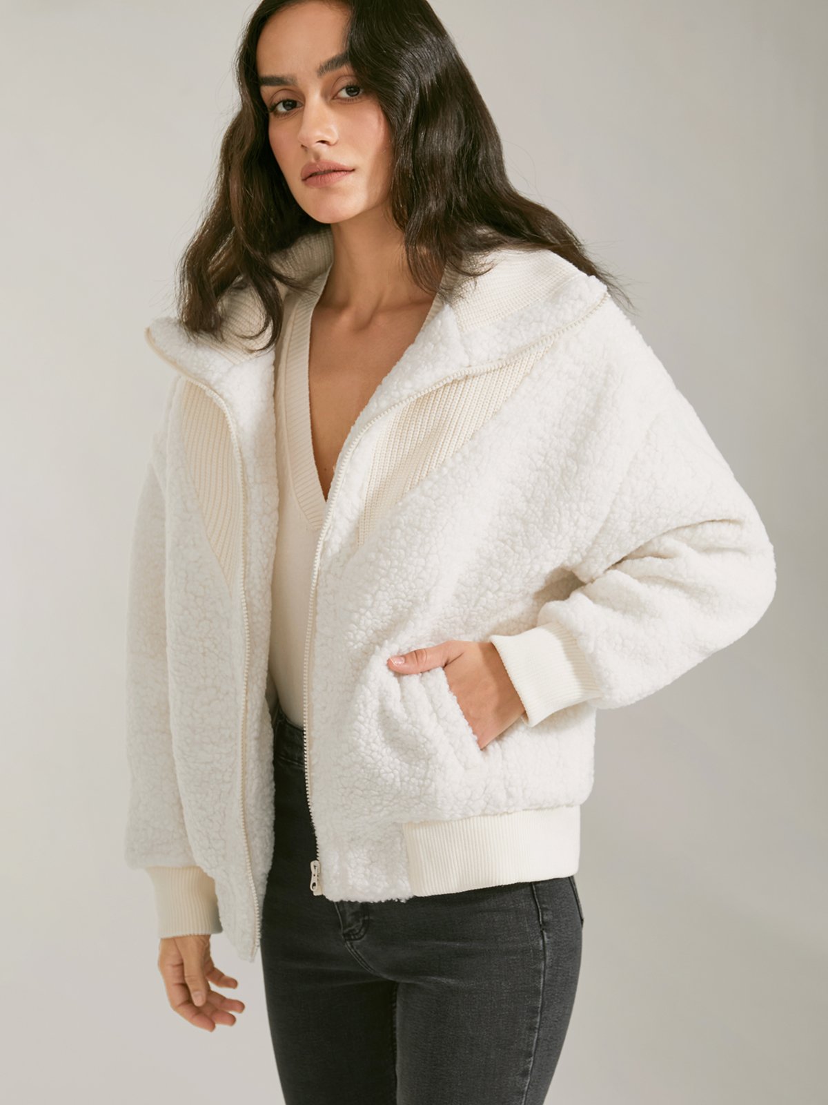 Knit Sherpa Zip Up Jacket