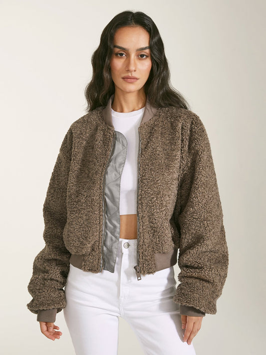 Cropped Sherpa Zip Up Jacket