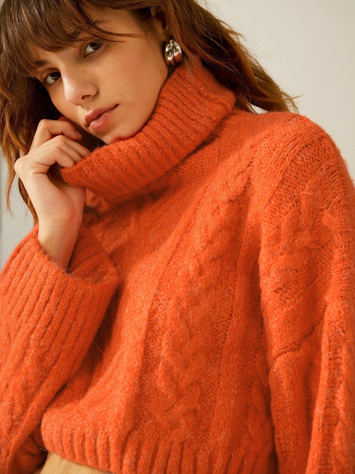 Cropped Drop Shoulder Knit Turtleneck Sweater