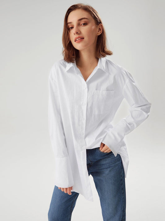 Oversized Solid Color Collared Shirt