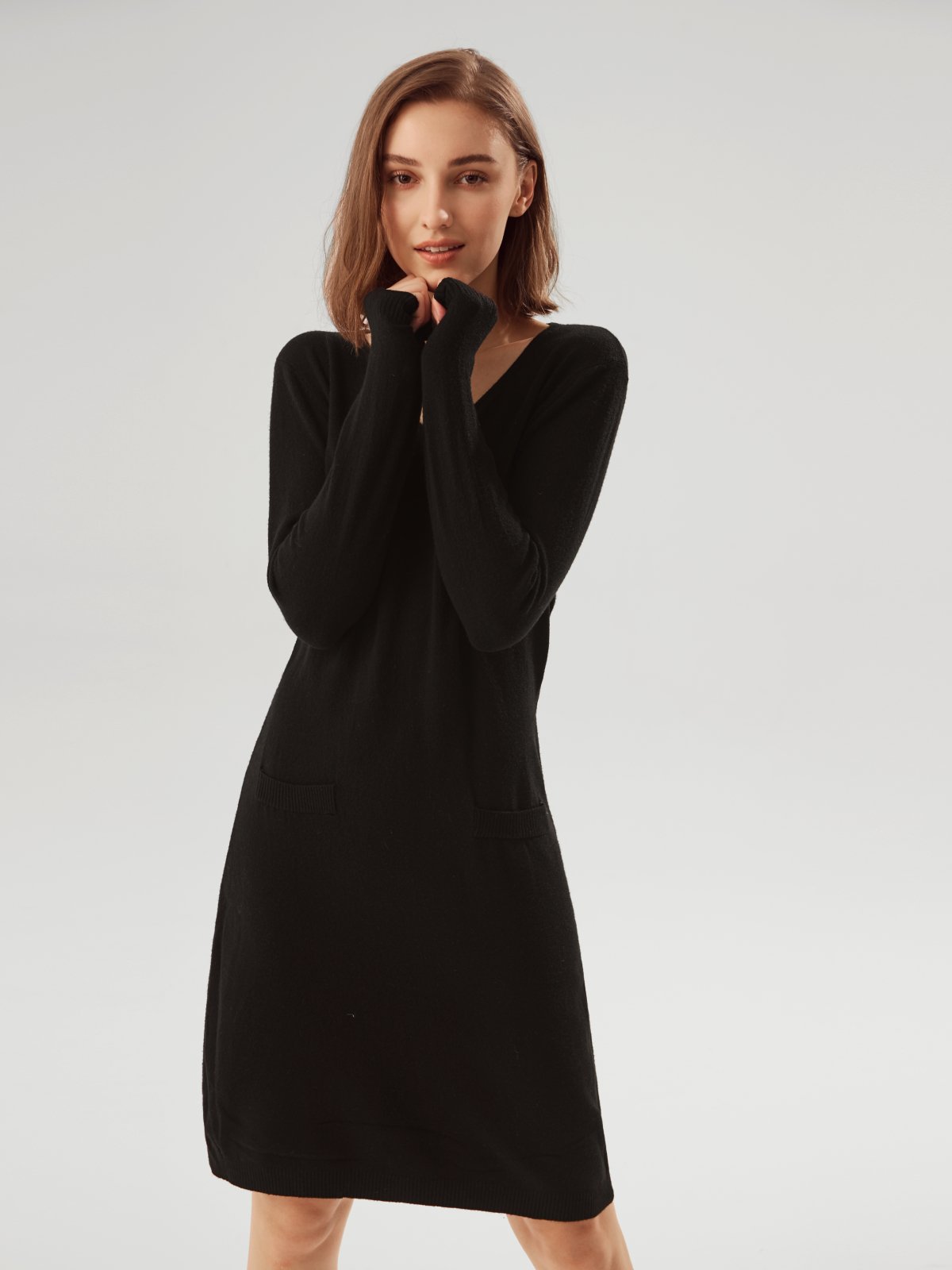 Long Sleeve V Neck Midi Dress