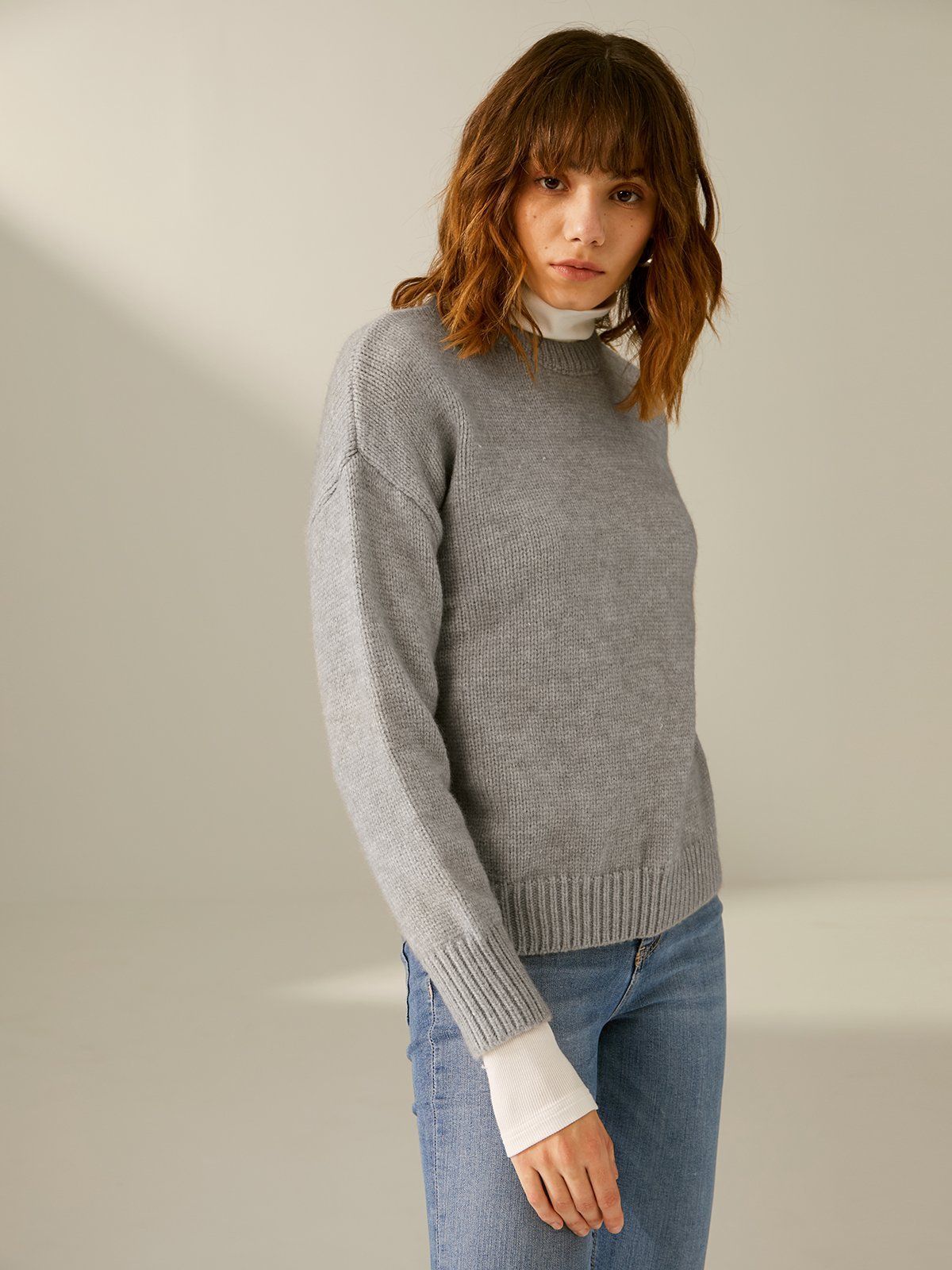 Oversized Drop Shoulder Wool Turtleneck Sweater