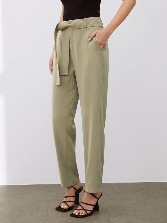 Cropped Straight Leg Trousers with Belt