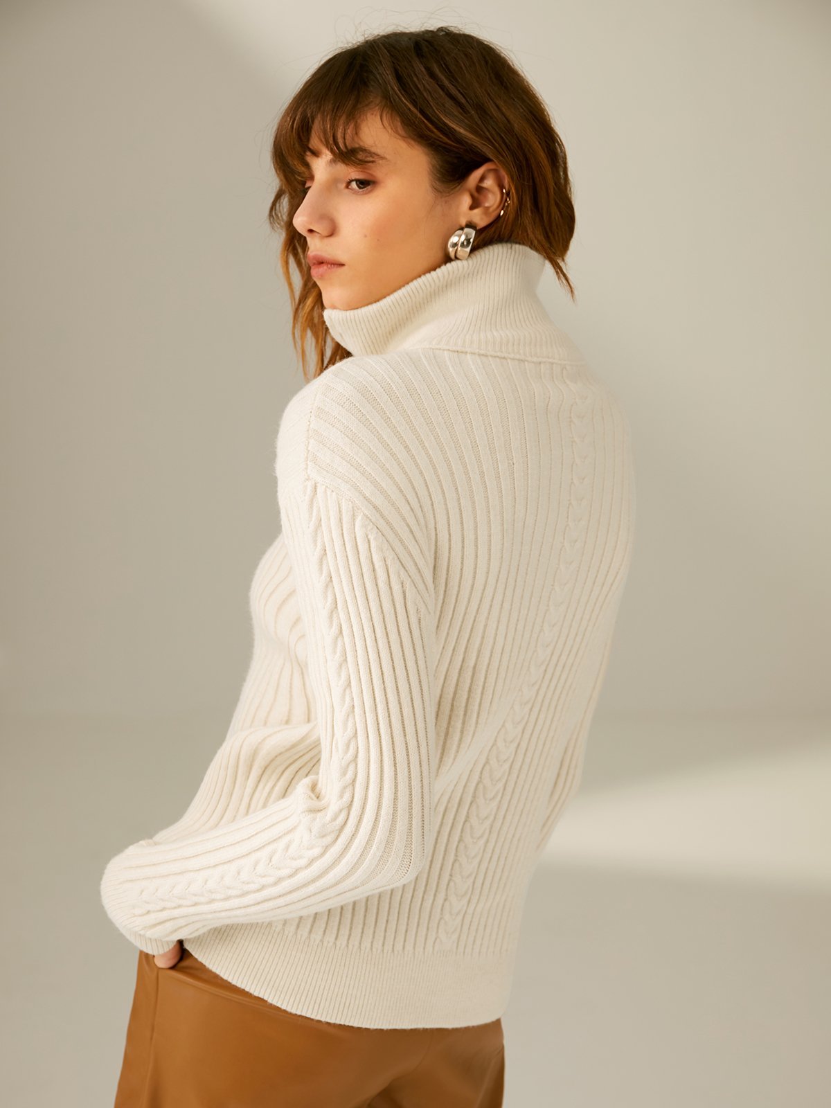 Ribbed Wide Collar Quarter Zip Sweater with Knit Detail