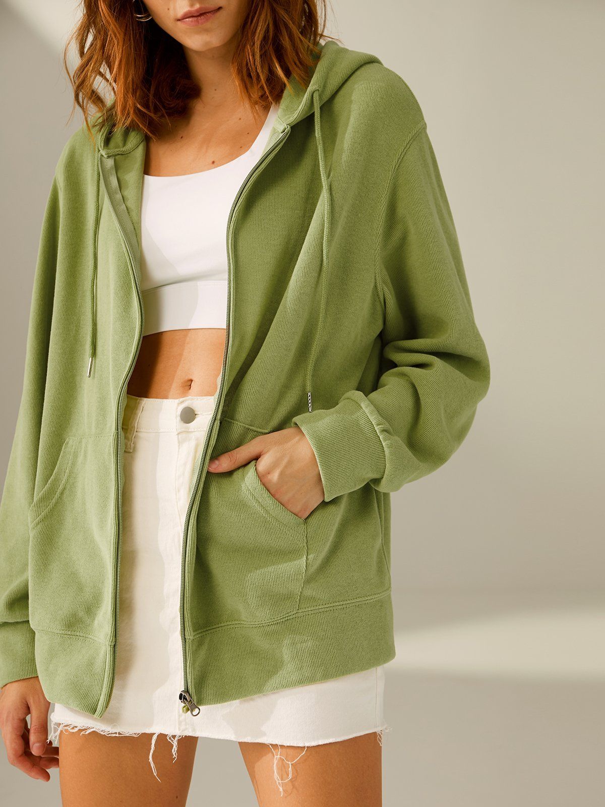 Everyday Drop Shoulder Zip Up Hoodie Jacket