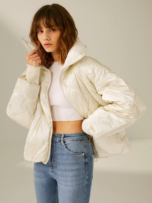 Casual Diamond Quilt Funnel Neck Puffer Jacket