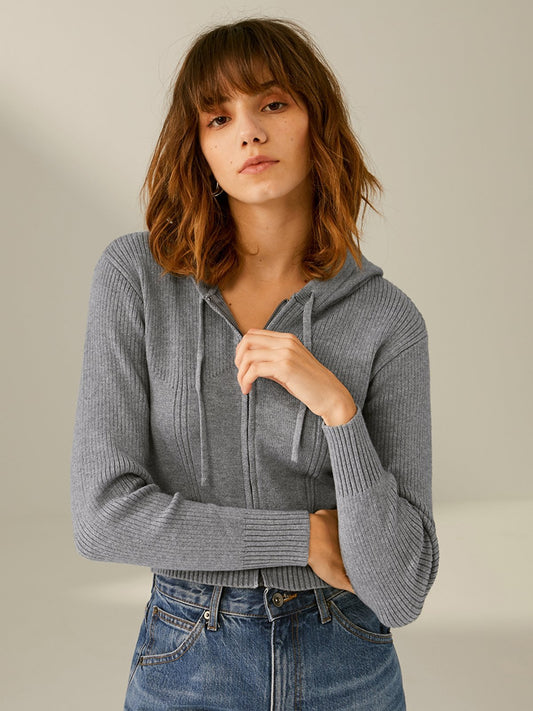 Cropped Essential Zip Up Ribbed Hoodie