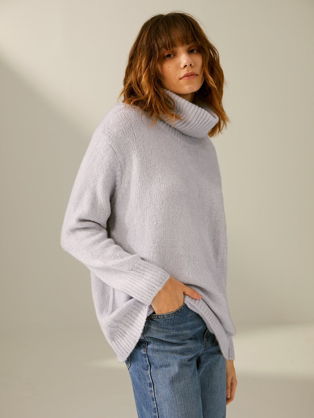 Drop Shoulder Chunky Turtleneck Sweater