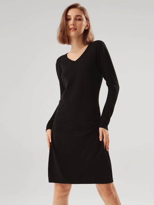 Long Sleeve V Neck Midi Dress