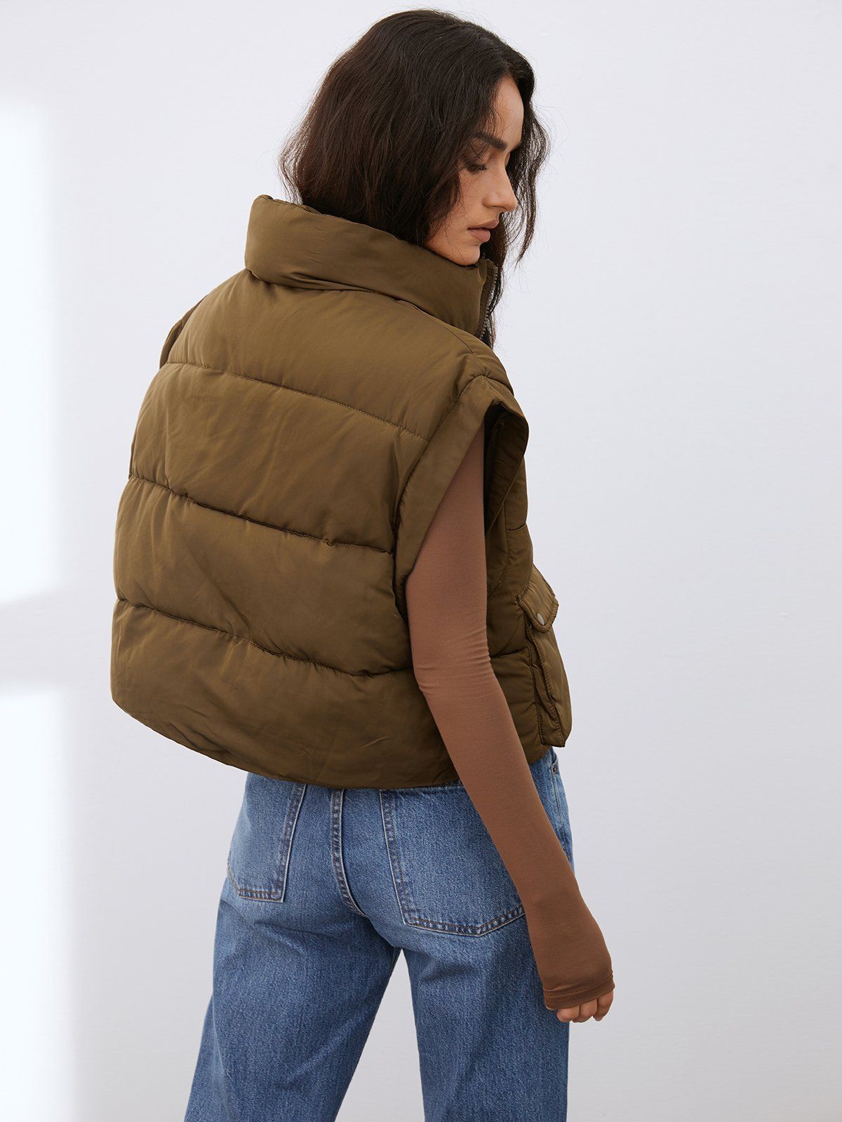 Stand Collar Double Pocket Puffer Vest