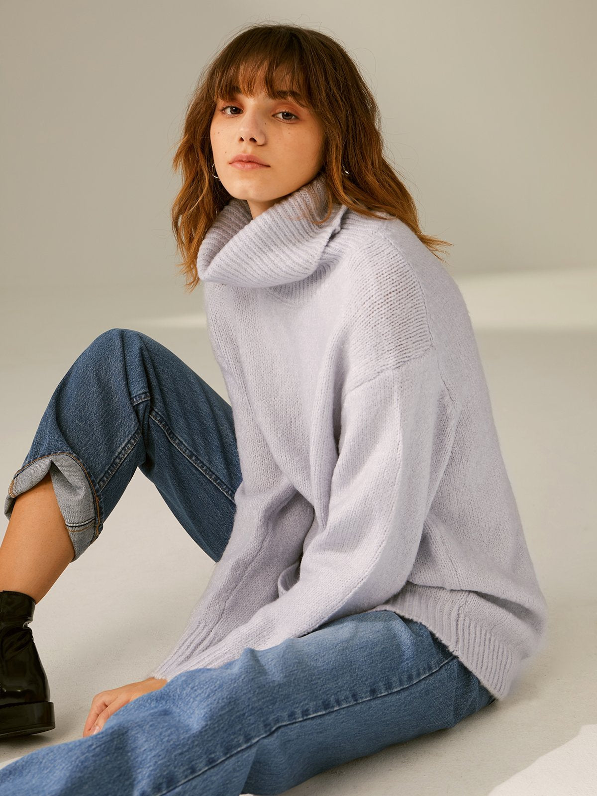 Drop Shoulder Chunky Turtleneck Sweater