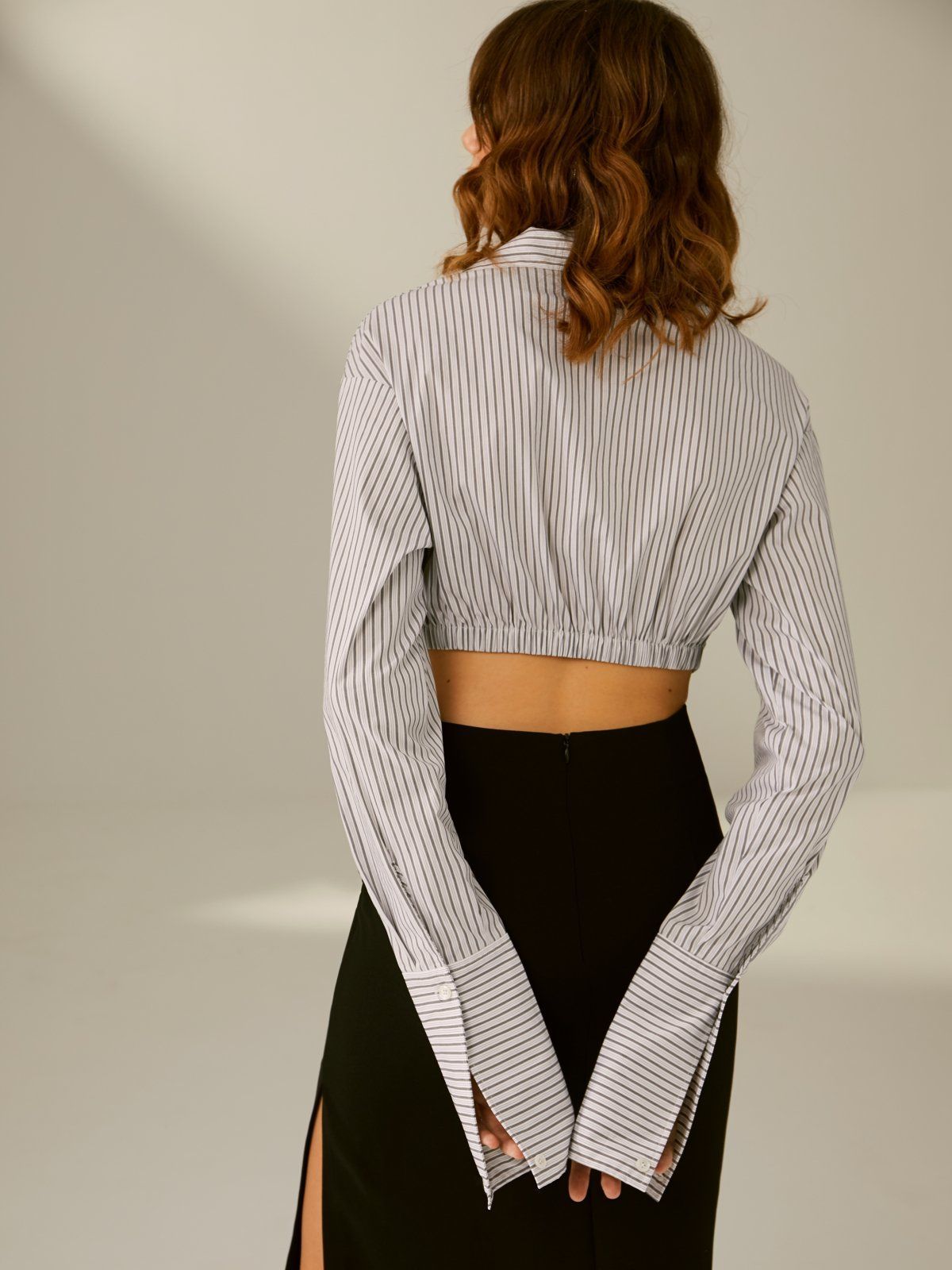 Cropped Twist Front Collared Extra Large Cuff Shirt