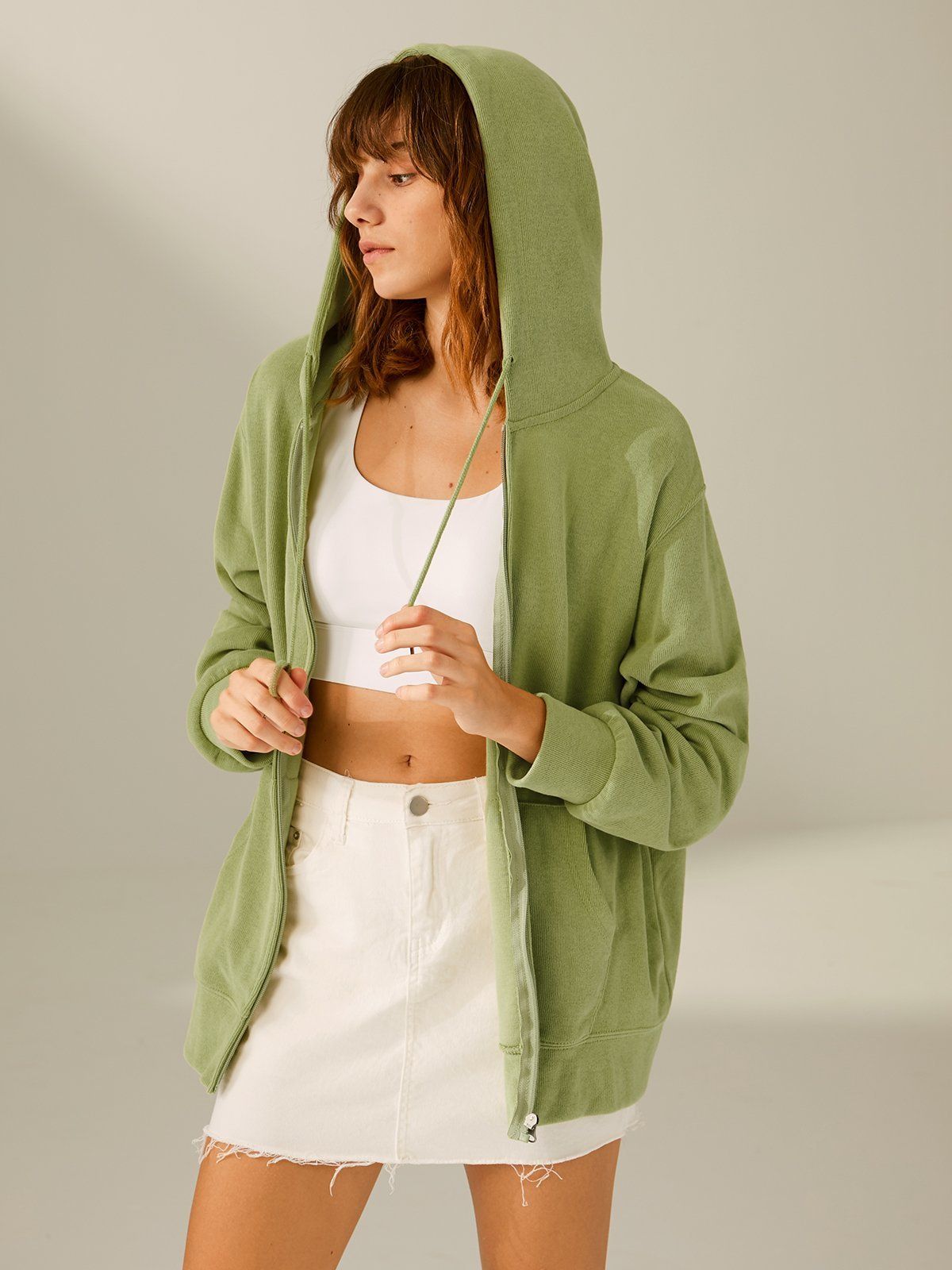 Everyday Drop Shoulder Zip Up Hoodie Jacket