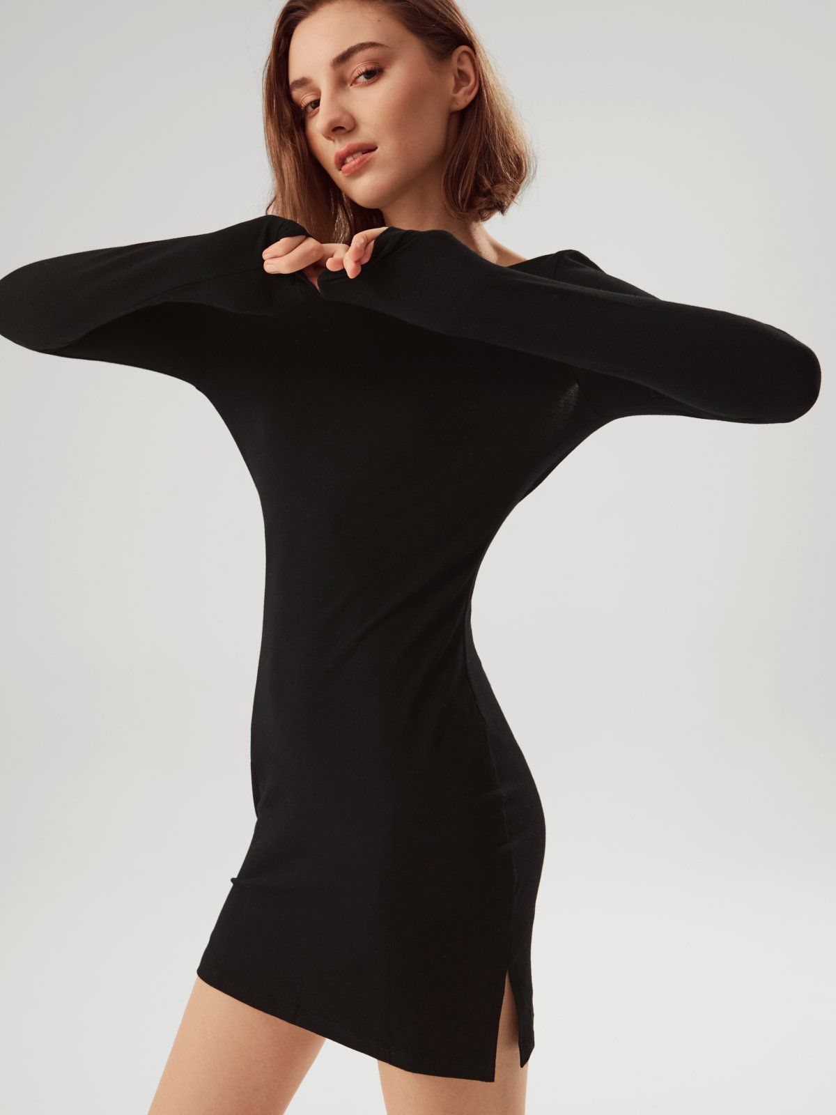 Backless Long Sleeve Boatneck Mini Dress