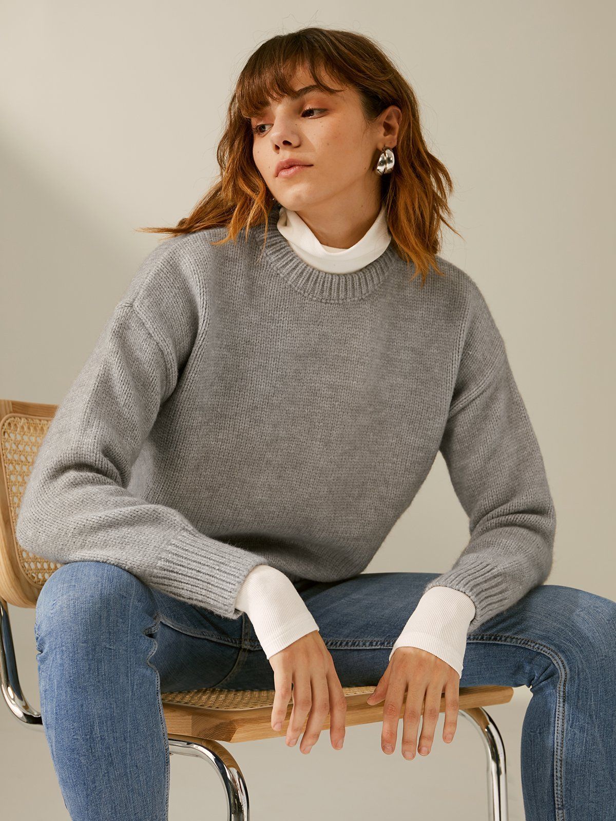 Oversized Drop Shoulder Wool Turtleneck Sweater