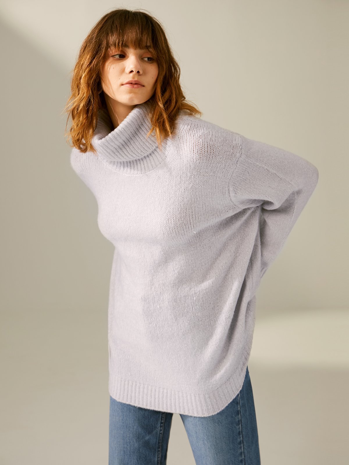 Drop Shoulder Chunky Turtleneck Sweater