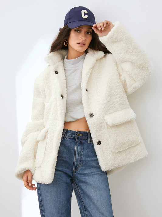 Funnel Neck Double Pocket Cozy Sherpa Jacket