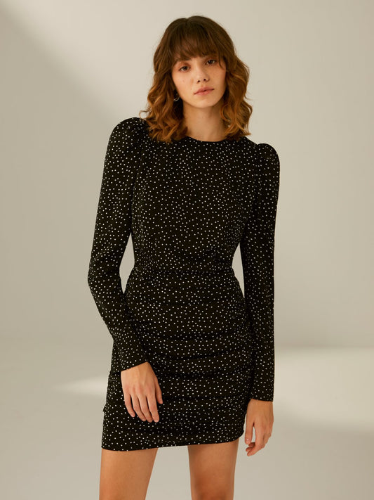 High Neck Puff Sleeve Long Sleeve Dress