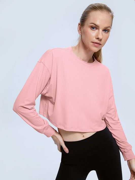 Solid Colored Cropped Long Sleeve Top