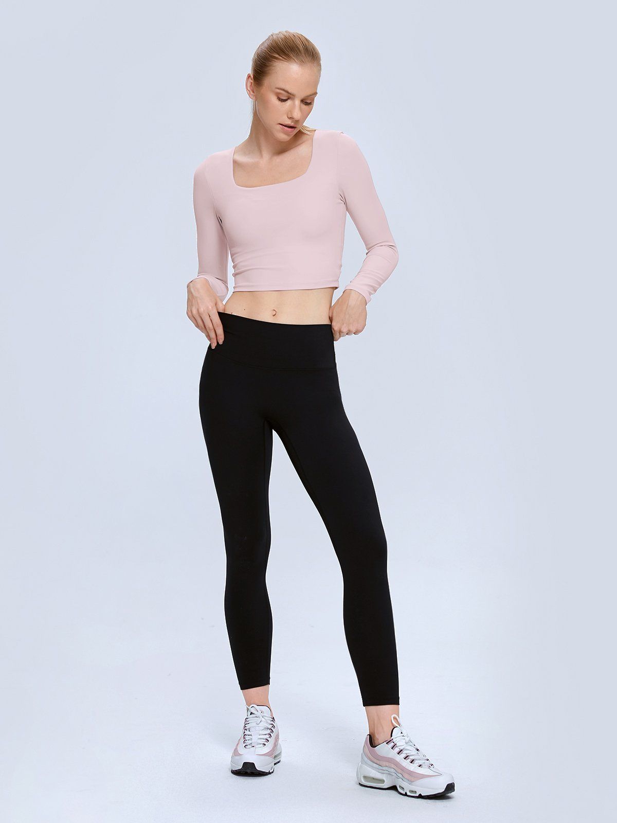 Cropped Square Neck Long Sleeve Top