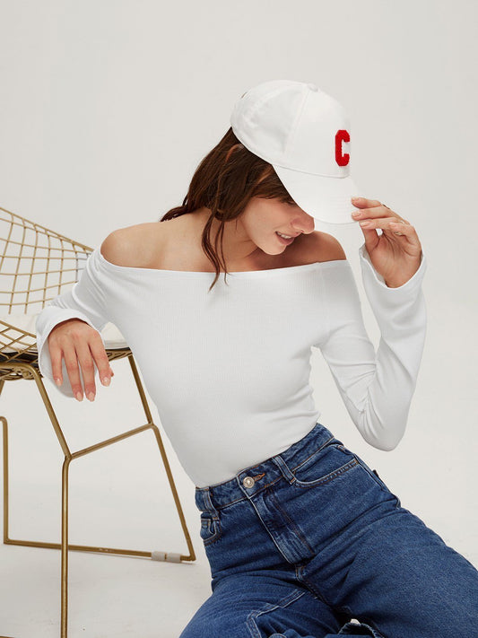 Cropped Off the Shoulder Flare Sleeve Top