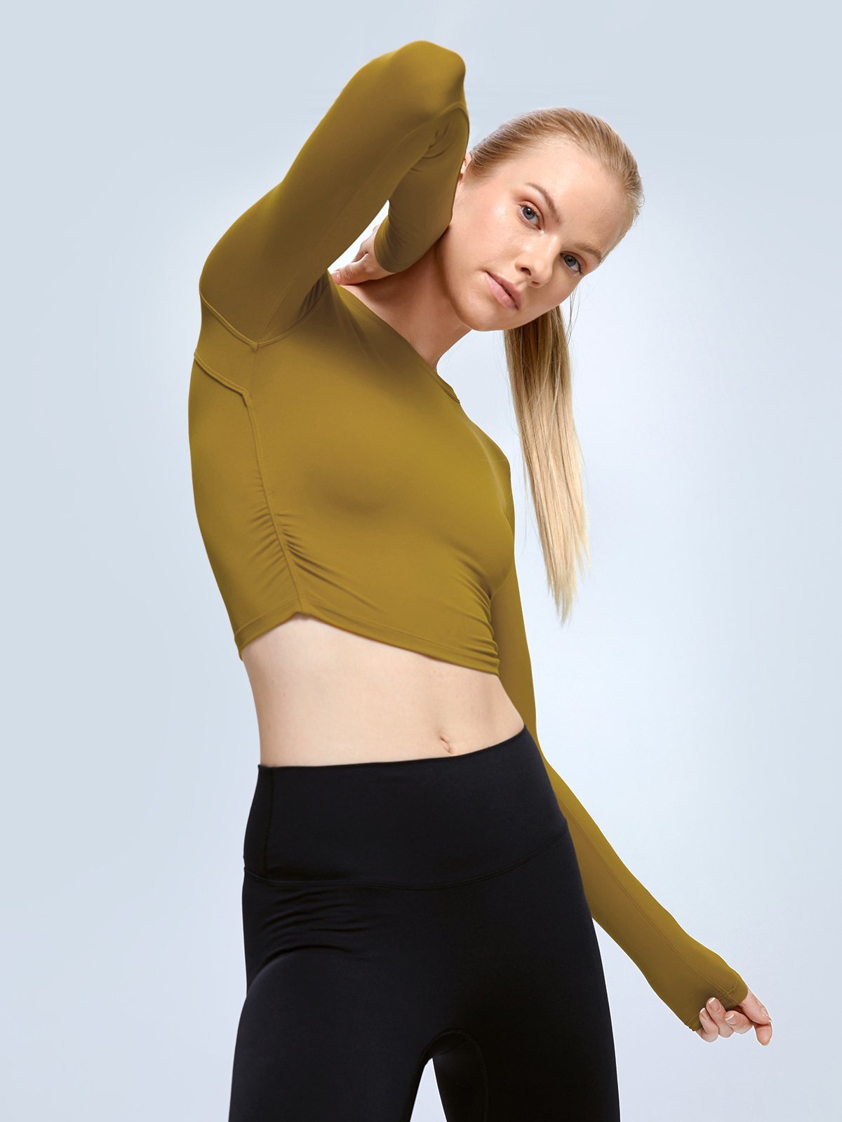 Cropped Ruched Sides Long Sleeve Top