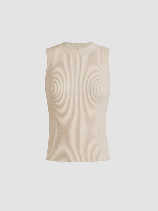 Ribbed High Neck Sleeveless Top