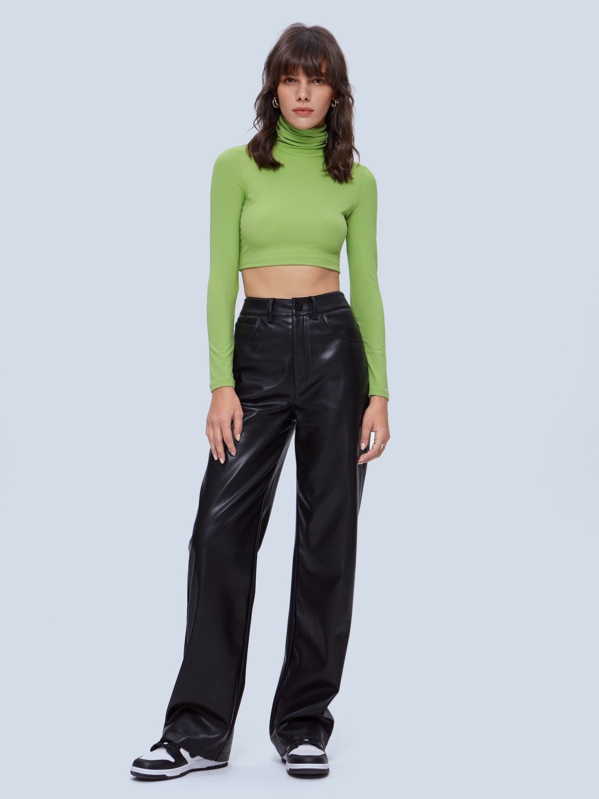 Cropped Long Sleeve Turtleneck Top