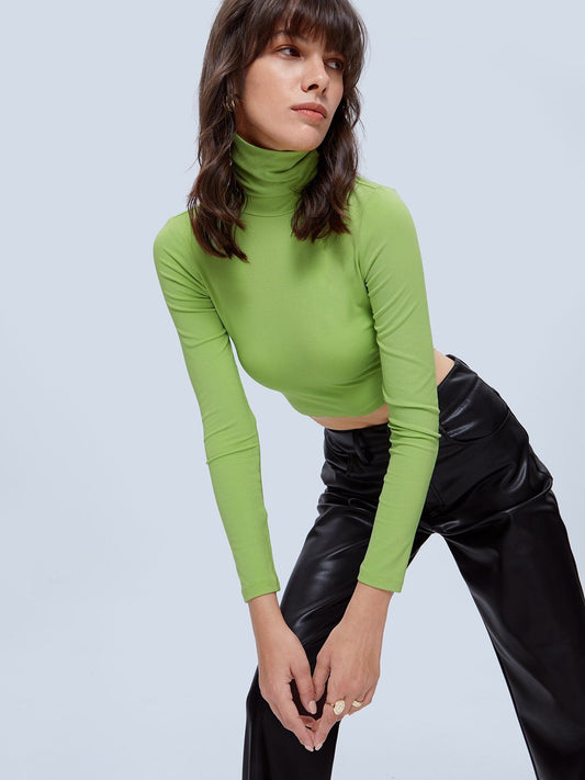 Cropped Long Sleeve Turtleneck Top