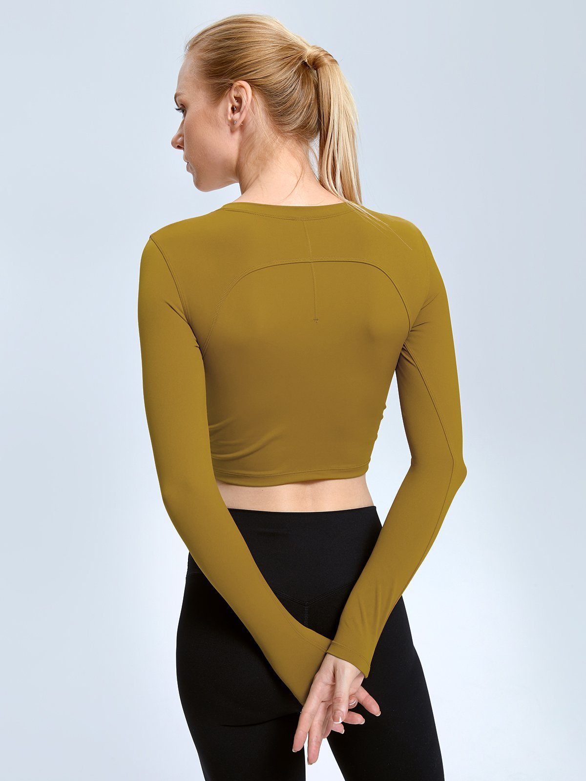 Cropped Ruched Sides Long Sleeve Top